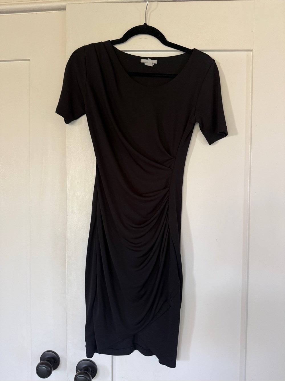 Zara Black Ruched Scoop-Neck Midi Dress
